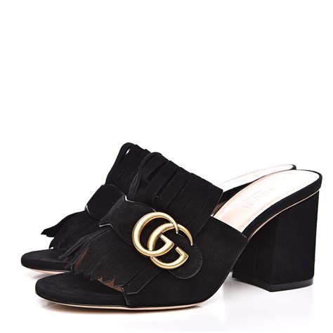 gucci heels with snakes|Gucci marmont fringe heels.